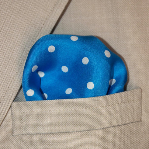 Polka Dot Pocket Square - 17" Handkerchief - 12mm Silk Twill - Royal Blue - 100% Silk...
