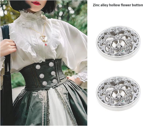 20pcs Clothes Button 25mm Fashion Hollow Flower Alloy Round Shaped Sewing Button for Men Women Blazer Coat Uniform Shirt and Jacket Silver...
