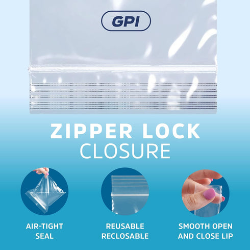 GPI Clear Plastic Reclosable ZIP Poly Bags, Case of 100, 2-mil Thick, 2 Inch x 3 Inch, for Travel, Storage, Shipping...