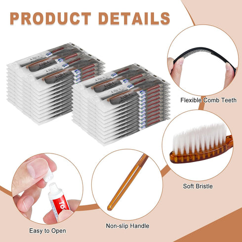 50pcs Disposable Toothbrushes with Toothpaste and Comb Floss Individually Wrapped,4-in-1 Bulk Toothbrush Kit with 2 Color Toothbrush,10 grams Toot...