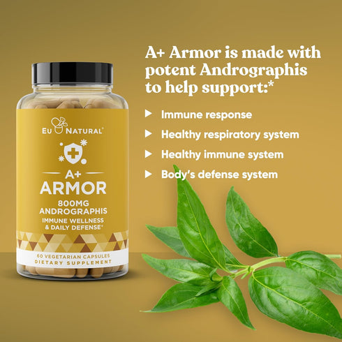 A+ Armor Andrographis Pure 800 Mg – Healthy Immune System Function, Physical Wellness, Potent Strength for Seasonal Protection – Full-Spectrum & S...