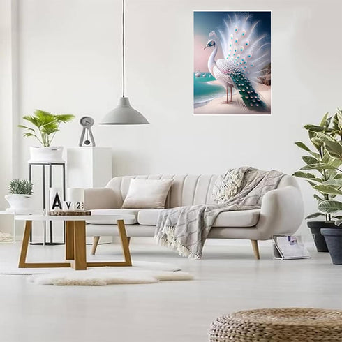 DIY 5D Diamond Painting White Peacock by The Sea, Diamond Painting Kits Crystal Embroidery Art Crafts, Beautiful Landscape Decor Home Wall Decor, ...