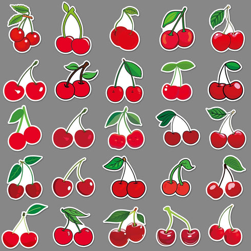 50pcs Cherry Stickers Vinyl Red Fruits Stickers for Water Bottle Laptop Skateboard Phone Computer Bike Cars Guitar Luggage Suitcase,Cute Waterproo...
