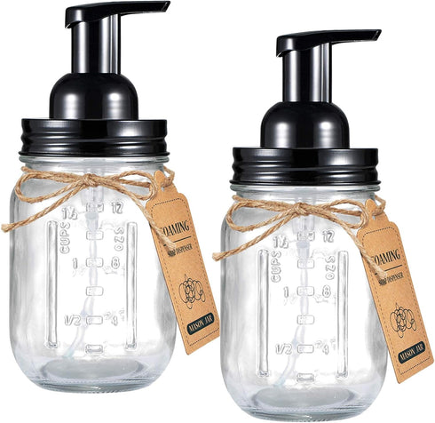 Amolliar Mason Jar Foaming Soap Dispenser, Plastic Pump Rustproof Stainless Steel Lid, Waterproof Label, Rustic Farmhouse Decor Hand Soap Dispense...