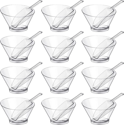 24 Pcs Plastic Clear Serving Bowls with Kitchen Plastic Scoops Salad Serving Bowls Popcorn Scoops Angled Candy Bowl for Salad Cooking Parties, 210...