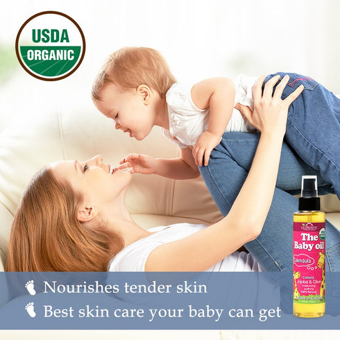 US Organic Baby Oil with Calendula, Smooth Caribbean Coconut, Certified Organic by USDA, Jojoba & Olive Oil with Vitamin E, No Alcohol, Paraben, A...