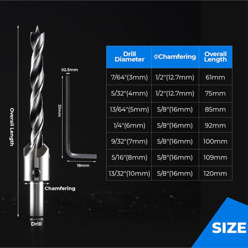amoolo Countersink Drill Bits Set 7Pcs, Counter Sink Drill Bit for Wood, Woodworking High Carbon Steel Carpentry Bit with Chamfering Combination P...