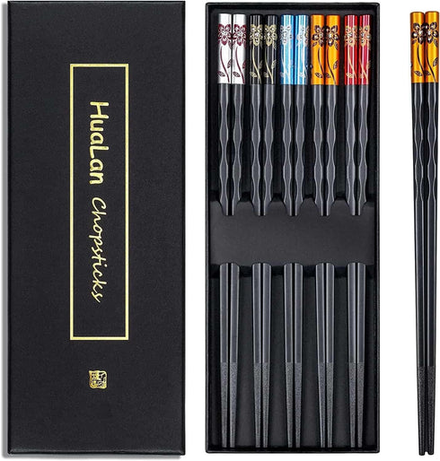 Fiberglass Chopsticks Series - Japanese Non-Slip Chopstick, Reusable Chop Sticks Dishwasher Safe, 5 Pairs, Gift Set, 9.9 Inches, Spring Flower...