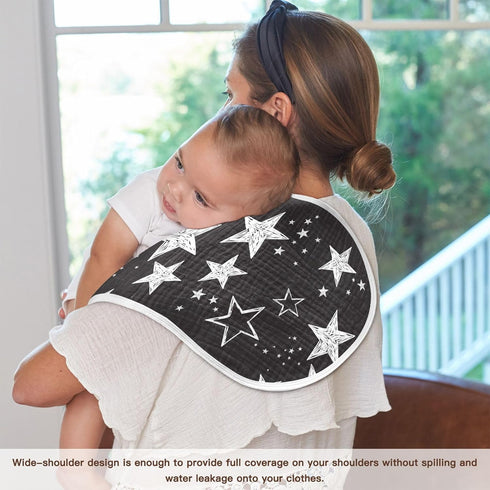 Muslin Baby Burp Cloths, Star Black and White Muslin Baby Bibs Rags Comfy Soft Absorbent in for Newborn Boys and Girls 1 Piece 22 x 11 Inch...