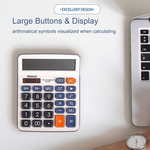 Desktop Calculator Large LCD Display 12 Digit Number Handheld Portable Pocket Basic Calculator with Big Soft Sensitive Button, Battery and Solar P...