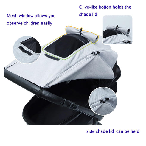 Stroller Sun Shade Universal Baby Stroller Cover for Sun Bassinet Blackout Cover (0-6m) Sunshade Visor Wind Cover Blocks Sun's Rays - Gray...