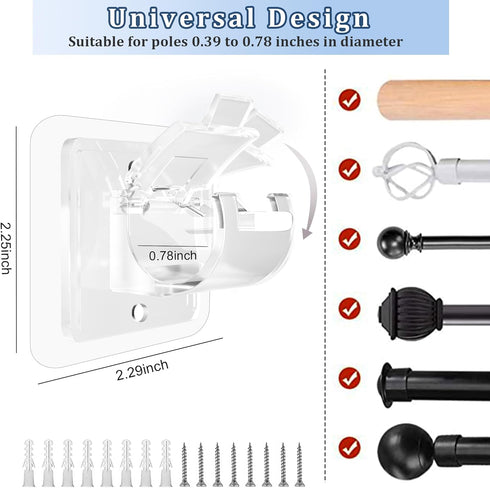 10PCS Curtain Rods No Drilling,Bracket No Drill Curtain Rod Brackets Self Adhesive Curtain Rod Holders Nail Free Adjustable Curtain Rod Hooks Curt...
