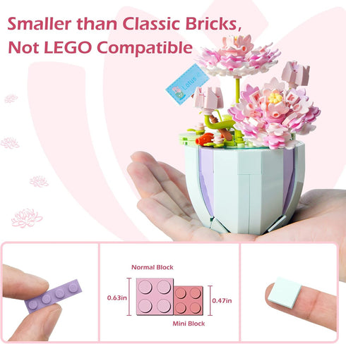 Lotus Flower Building Set, Mini Cute Botanical Collection Flower Bonsai Plant, Creative for Kids 6+ and Adults, Room Or Home Decor (312PCS) - No C...