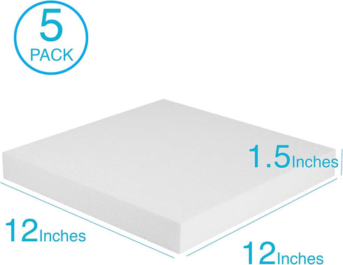 Silverlake Professional Craft Foam Boards - American-Made Hard Foam - 5-Pack 12x12x1.5 EPS Sheets for Dioramas, Models & Art Projects...