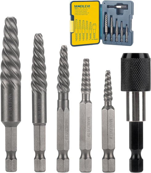 Damaged Screw Extractor Set, Easy Out Bolt Extractor with Quick Change Adapter for Easily Remove Broken Bolts, Stripped Screws, Studs, 6-Piece...