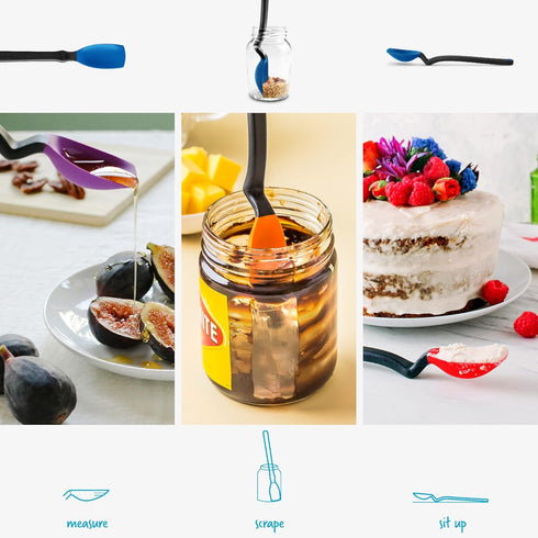 Dreamfarm Mini Supoon Non-Stick Sit-Up Silicone Scraping Cooking Spoon, Jar Scraper Measures 5ml Tsp - 8" Classic Blue...