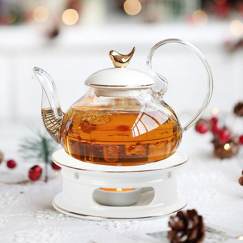 KAYCROWN Teapot Warmer, Ceramic Tea Warmer with Tealight Holder, Teapot Heater for Heating Coffee, Milk, Tea Light Heater, Candle Warmer (White)...