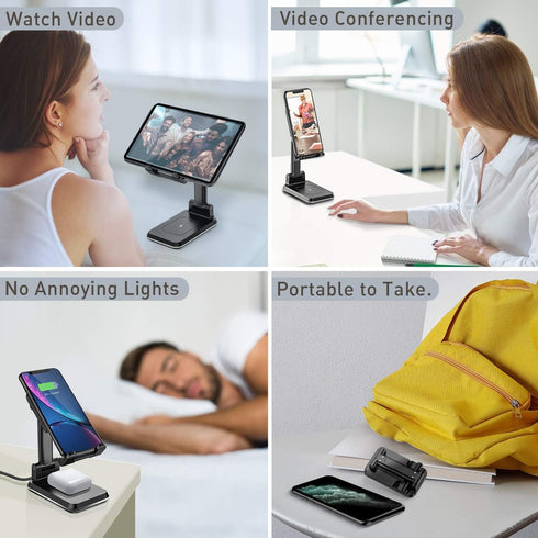 Wireless Charger, 2 in 1 Dual Wireless Charging Stand, Adjustable Phone Holder for Desk 10W Qi Fast Charger Compatible with iPhone 14/13/12/11/Pro...