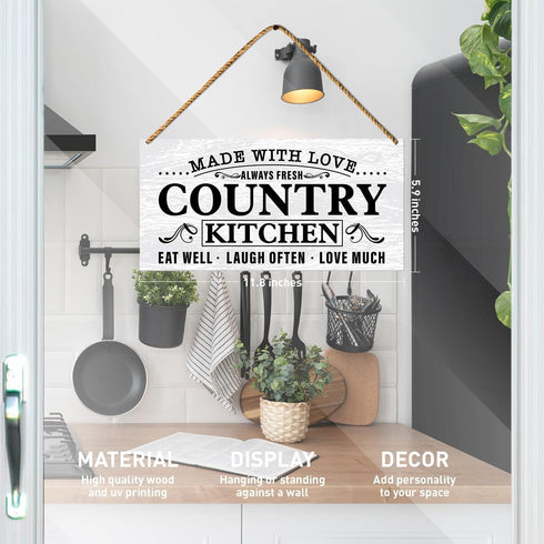 Country Kitchen Wood Sign Decor, Farmhouse Door Wall Sign Decoration for Rustic Kitchen Dining Room Decor Hanging Sign, Housewarming Gifts for New...
