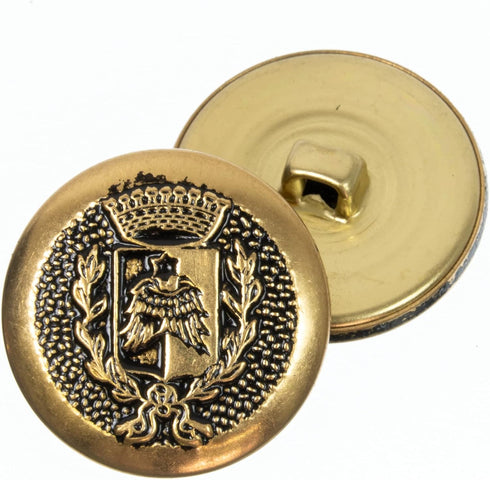 Mibo Buttons & Accessories 12pcs Metal Shank Button -36L(22mm ) with Crest/Wings/Crown/Shield/Ivy Design - Antique Gold MIB_EX_K239_AG_36L_12PC 7/...