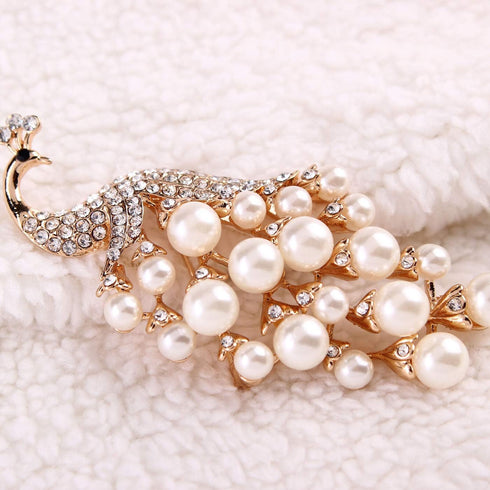 Vintage Peacock Brooches For Women Animal Rhinestone Simulated Pearl Brooch Pin Jewelry Accessories...