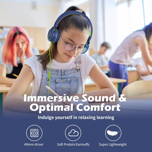 AILIHEN Kids Headphones, I35 On-Ear Headphones for School, Safe Volume 93dB, HD Mic Stereo Headphone for Kid Girls Boys, Foldable 3.5mm Wired for ...