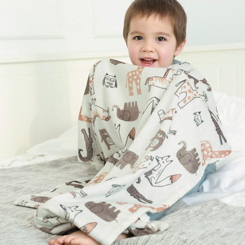 BORITAR Baby Blanket Soft Minky with Double Layer Dotted Backing, Lovely Animals Printed 30 x 40 Inch Receiving Blanket...