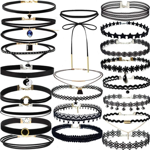 YOKER 22 Pcs Black Velvet Choker Necklaces for Teen Girls and Women Choker Set Classic Lace Tattoo Charm Girls Stretch Necklace...