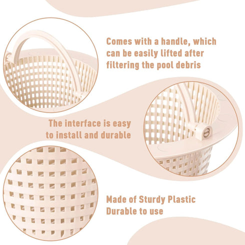 2 Pcs Pool Skimmer Basket with Handle, Leaves Removal Swimming Pool Filter Replacement Basket, Plastic Pool Strainer Basket for Swimming Pools Cle...
