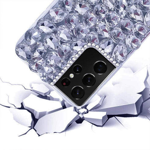 Bonitec Compatible with Galaxy S21 Ultra Case 3D Glitter Sparkle Bling Case Luxury Shiny Crystal Rhinestone Diamond Bumper Clear Gems Cute Protect...