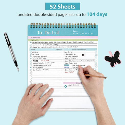 To Do List Notepad, Spiral Bound Undated Daily Planner, 52 Sheets 8.5" X 10.5" Tear Off Task Planning Pad with Checklist, For Work Office Home...