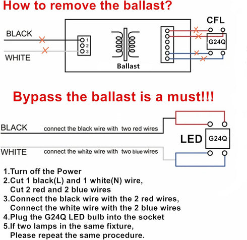 11W G24Q LED Bulb, 4 Pin CFL LED Replacement, G24Q PLC-26W Replacement, 1100LM, 120V 6000K LED Horizontal PL Bulb, Bypass The Ballast (Remove The ...
