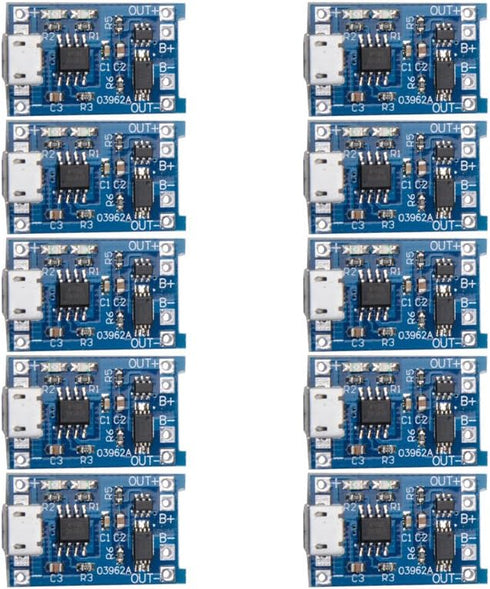 CHENBO 10 Pcs 5V Micro USB 1A 18650 TP4056 Lithium Battery Charging Board with Protection Charger Module...