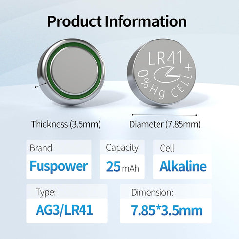 LR 41 Batteries AG3 Button Cell Battery 1.5V Alkaline LR41 Button Batteries for Thermometer (100 Count (Pack of 1))...