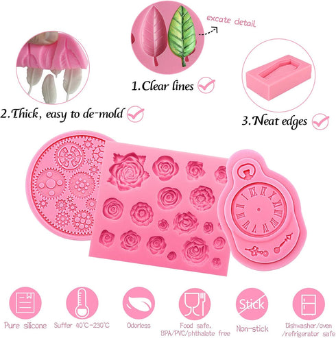 Mini Flowers Fondant Silicone Mold for Sugarcraft Cake Decoration, Cupcake Topper, Polymer Clay, Soap Wax Making Crafting Projects 7-Cavity...