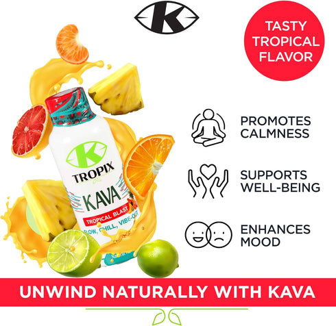 Kava Shot Tropical Blast - Kava Drink - Kava Root Extract Supplement - Alcohol Replacement Drinks - 1 Pack...