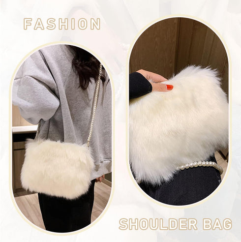 Ynport Faux Fur Bag for Women Fuzzy Evening Clutch Fluffy Feather Shoulder Purse Small Cute Furry Phone Crossbody Handbags...