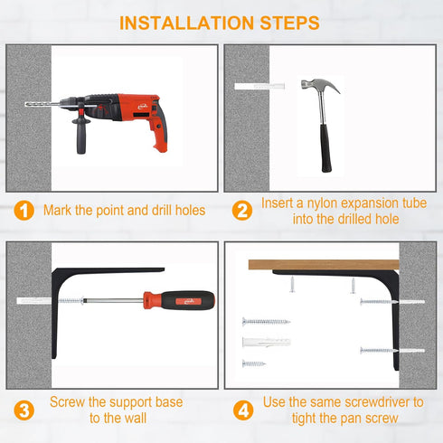 Metal Shelf Brackets, 4 x 4 Inch Heavy Duty L Hanging Angle Brackets, Iron Wall Bracket for Countertop Support, Corner Brace Joint, Black, 4 PCS...