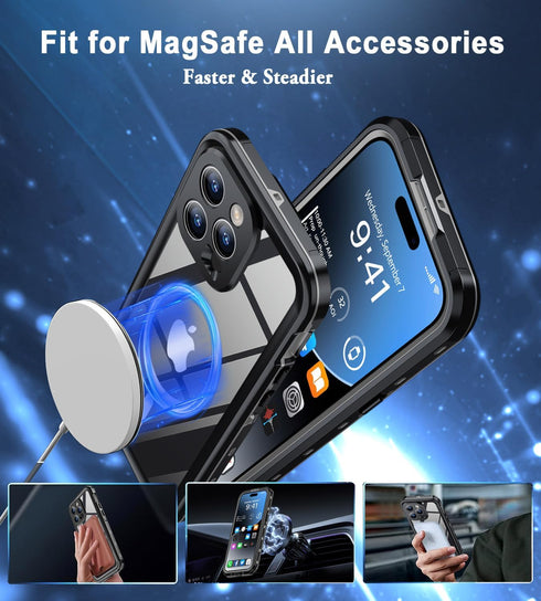 Design for iPhone 15 Pro case Waterproof 6.1'', Full Body Dust Proof Shockproof Phone Case Cover with Screen Protector- Black...