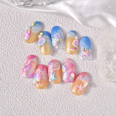 5D Summer Nail Art Stickers, 5D Embossed Ocean Nail Decals Seashell Starfish Whelks Ocean Summer Nail Art Supplies Luxurious Summer Nail Design fo...