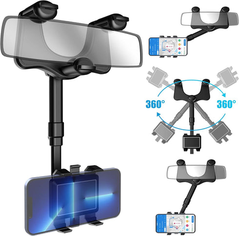 SXhyf Rear View Mirror Phone Holder, 2023 Rotatable and Retractable, Universal Mount, Cell Car Fit for iPhone 11 12 13 14 Pro Max Samsung All Phon...