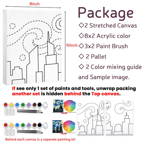 2 Pack Paint and Sip Canvas Painting Kit Pre Drawn Canvas for Painting for adults Stretched Canvas Couples Games Date Night Romantic City Annivers...