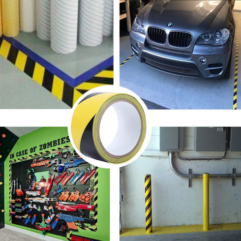 Black & Yellow Hazard Safety Warning Stripe Tape, 2inch x 108Ft High Visibility Barricade Adhesive Tape for Floor, Walls, Pipes and Equipment Mark...