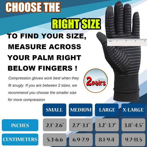 2 Pairs Full Finger Compression Gloves for Women Men, Copper Arthritis Gloves for Rheumatoid,Osteoarthritis,Carpal Tunnel,Tendonitis, Joint Swelli...