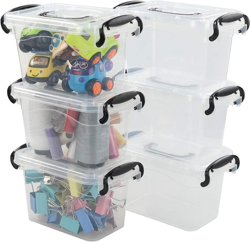 Idotry 6-Pack Mini Plastic Storage Latch Box, 1.5 L Clear Plastic Mini Latch Box...