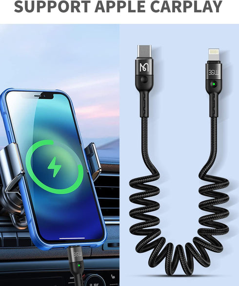 Coiled USB C to L ightning Cable,AICase Type C to L ightning Cable (6ft 36W) Scalable Spring PD Type C Charging Cable for iPhone 13 13 Pro 12 Pro ...