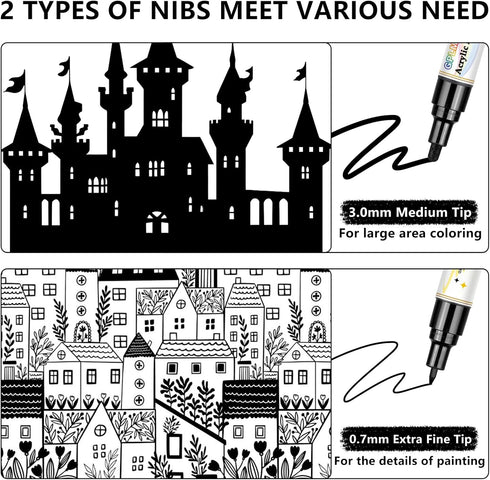 Black Paint Pens - 4 Pack Dual Tip Acrylic Paint Markers (0.7mm & 3mm), Non-Toxic, Water Based Black Markers for Art Painting, Stone, Ceramic, Gla...