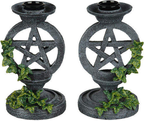Nemesis Now Gothic Witchcraft Ivy Pentagram Candlesticks, 13.4cm, Hand-Painted Resin Aged Occult Candle Holders, Set of 2...
