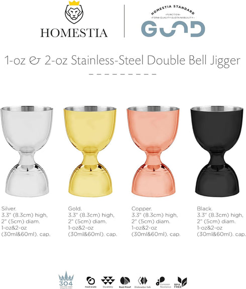 Homestia Double Cocktail Jigger for Bartending with 2 measurement units Inside (OZ&ML), Bell Jigger 2 OZ 1 OZ, 304 Stainless Steel Jigger, Bar Acc...