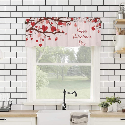 Valentines Day Valance Rod Pocket Valance Happy Valentine's Day Window Curtains Window Treatments 1 Panel Love Heart Tree Branch Short Curtains fo...